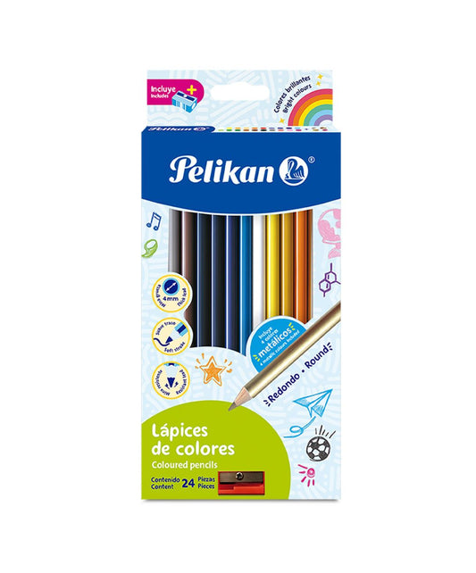 LAPICES DE COLORES 24 LARGOS REDONDOS PELIKAN