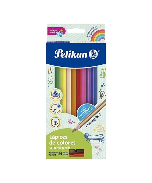 LAPICES DE COLORES 24 LARGOS TRIANGULAR PELIKAN